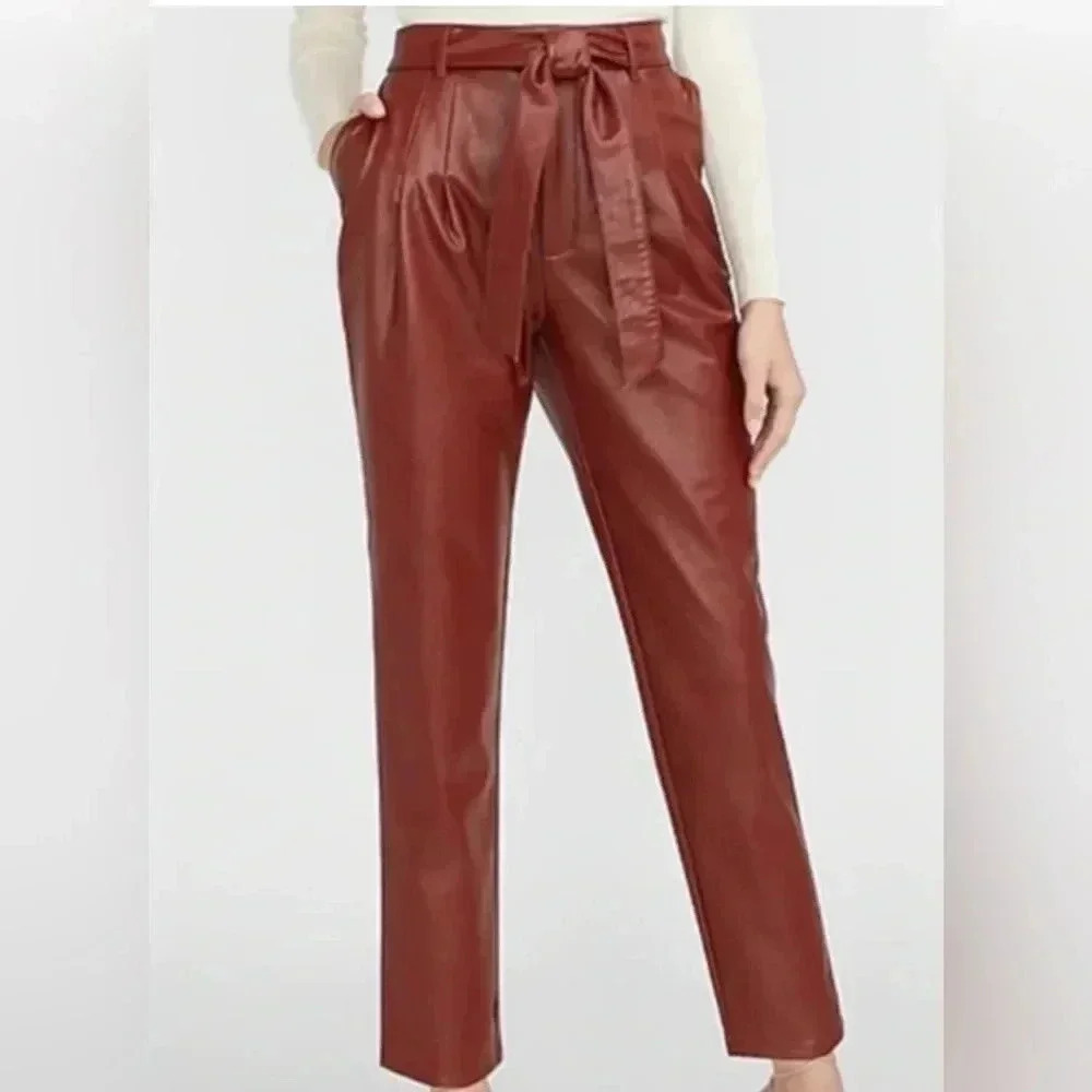 Express High Waisted Faux Leather Belted Utility Ankle Pant Size XS